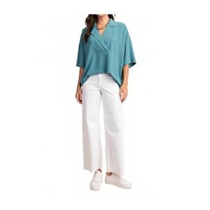 NEW STYLE USA v-neck collared pop over top in teal